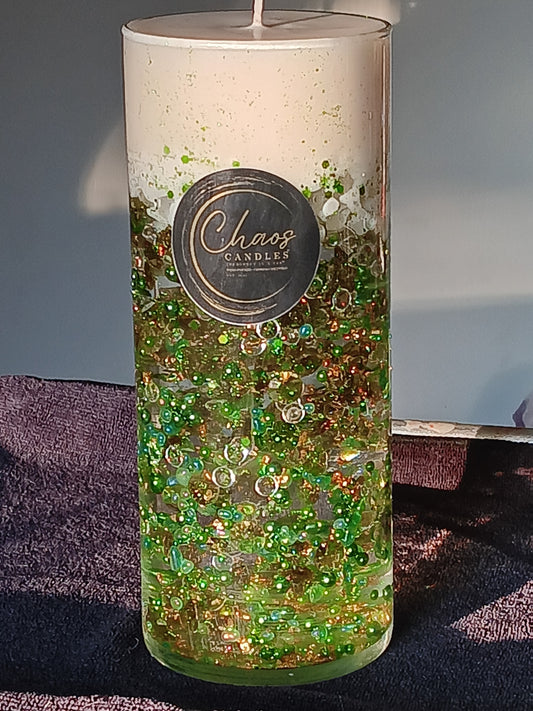 Emerald Glow Luxury Decor Candle | Hand-Poured Clear Wax Art Cylinder